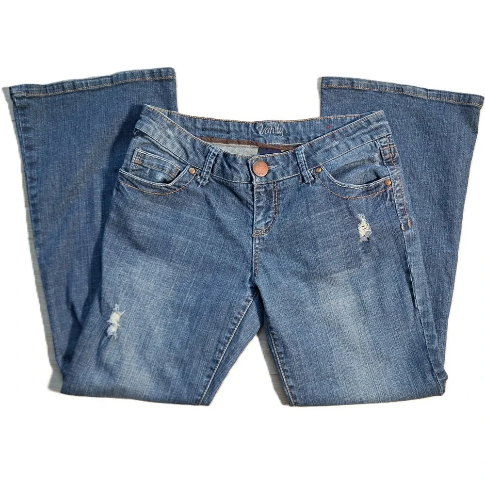 Vanity Bootcut Jeans Y2K Womens‎ 28x29 Medium Wash Distressed Low Rise Denim